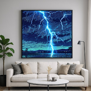 Lightning Lake - Illustration Style Nature Art Poster
