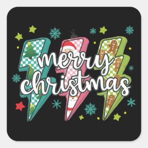 Lightning Merry Christmas Preppy Coquette Xmas Square Sticker