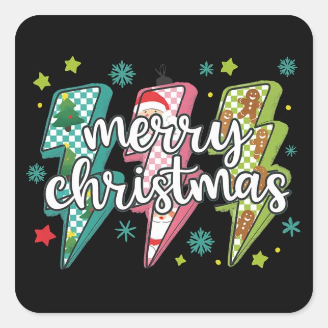 Lightning Merry Christmas Preppy Coquette Xmas  Square Sticker (Front)