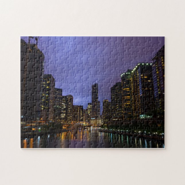 Lightning Over Chicago River Jigsaw Puzzle (Horizontal)