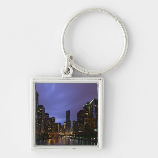 Lightning Over Chicago River Key Ring (Front)