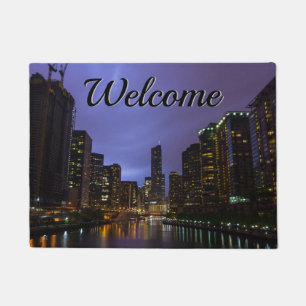 Lightning Over Chicago River Welcome Doormat