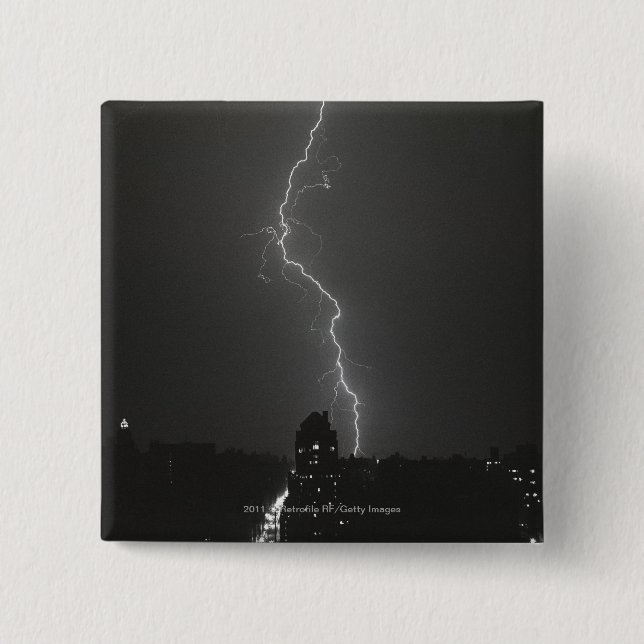 Lightning over city 15 cm square badge (Front)