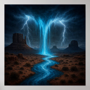 Lightning Over Desert Poster
