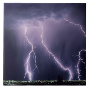 Lightning over Salt Lake Valley, Utah. Ceramic Tile
