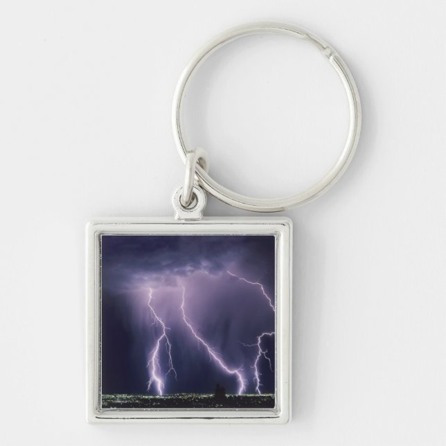 Lightning over Salt Lake Valley, Utah. Key Ring (Front)
