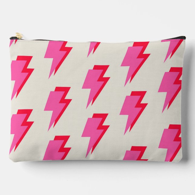Lightning Pink Red Background Y2K Pattern Accessory Pouch (Front)