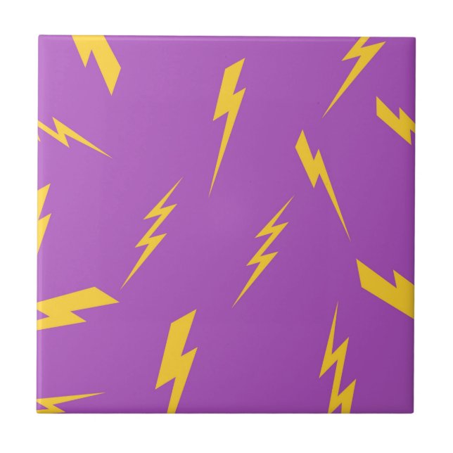 Lightning Purple Background Y2K Pattern Ceramic Tile (Front)