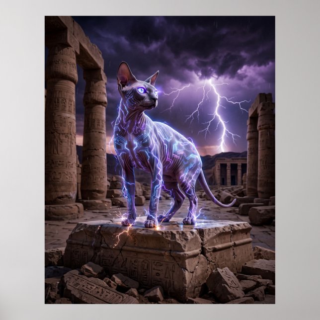 Lightning Sphynx Charged Temple Art Poster (Front)