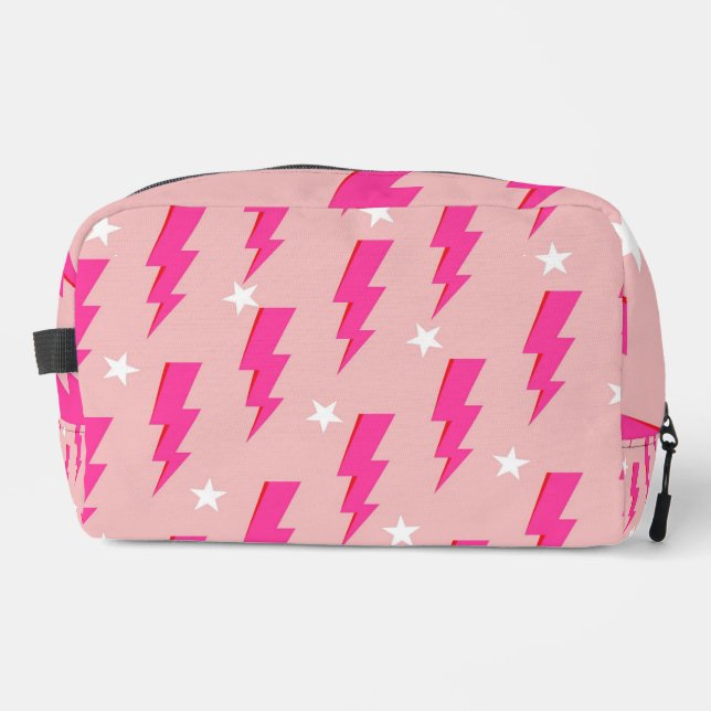 Lightning Star Pink Background Y2K Pattern Dopp Kit (Front)