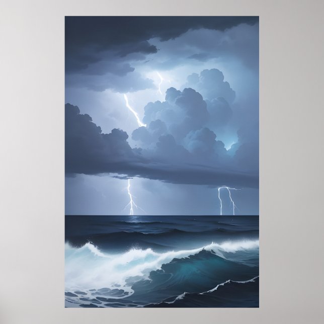 Lightning Storm and Ocean Poster (Front)