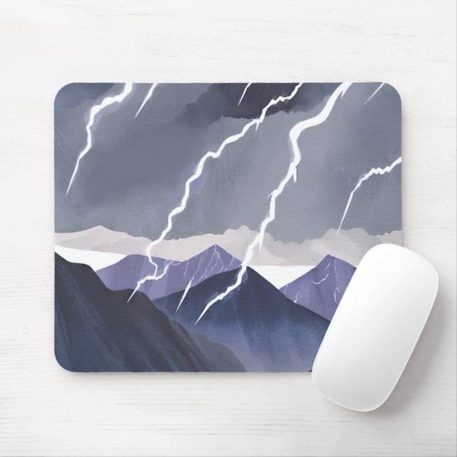 Lightning Storm | Watercolor Dark Mountains Mouse Pad (With Mouse)