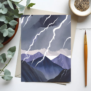 Lightning Storm   Watercolor Dark Mountains Postcard