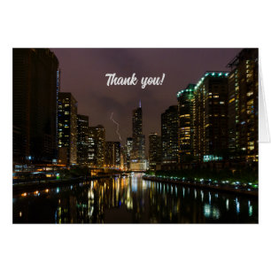 Lightning Strike Over Chicago River Thank You Card