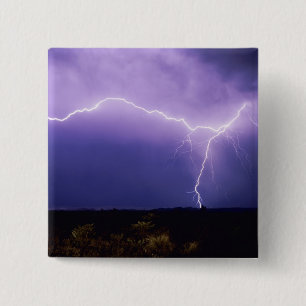 Lightning strike over desert, Big Bend 15 Cm Square Badge