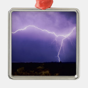 Lightning strike over desert, Big Bend Metal Ornament