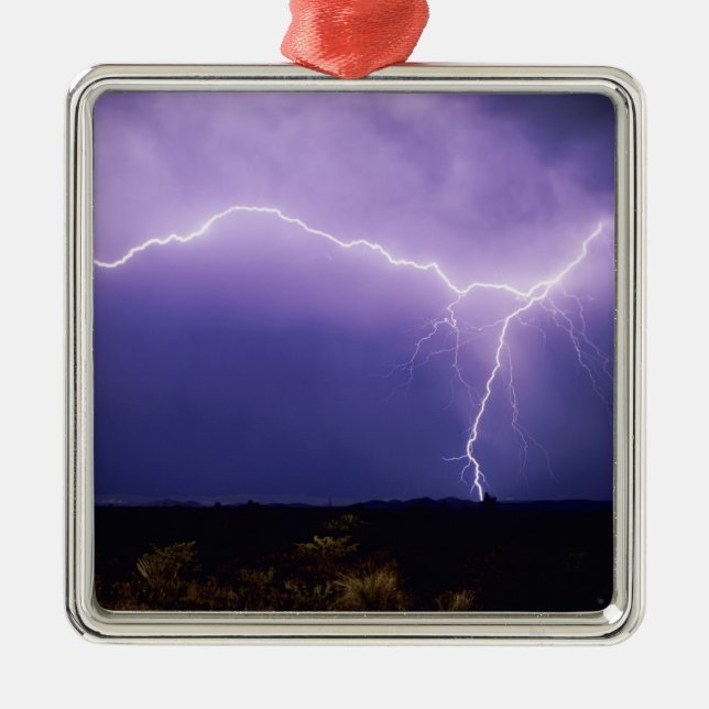 Lightning strike over desert, Big Bend Metal Ornament (Front)