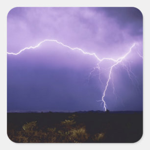 Lightning strike over desert, Big Bend Square Sticker