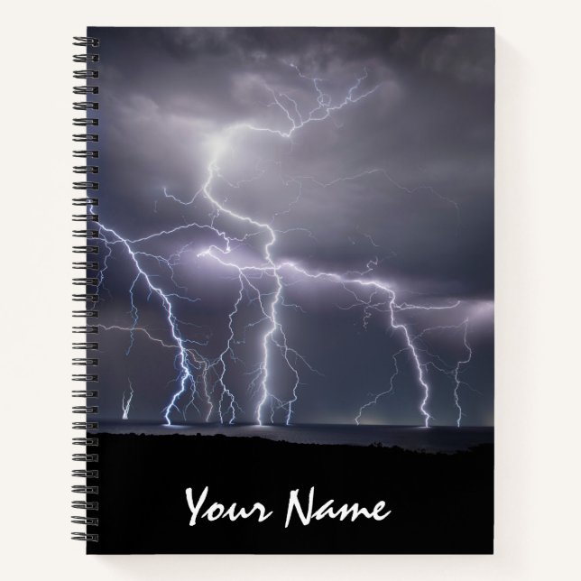 Lightning Strike Thunderstorm Black & Purple Photo Notebook (Front)