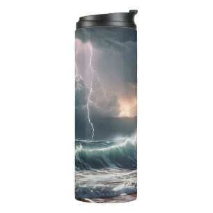 Lightning Strike Waves Beach Landscape Thermal Tumbler