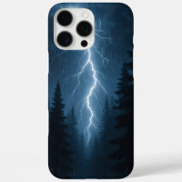 Lightning strikes a forest at night