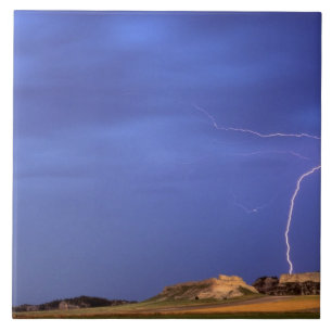 Lightning strikes buttes near Scottsbluff Ceramic Tile
