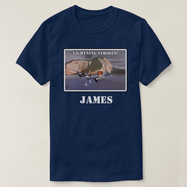 Lightning Strikes in the Area P-38 in Combat T-Shirt (Design Front)