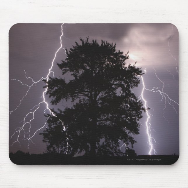 Lightning Strikes In The Sky Behind A Tree Mouse Pad (Front)