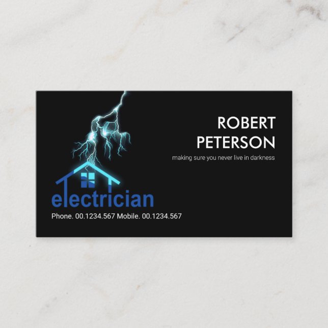Lightning Striking Electrician Rooftop Business Card (Front)