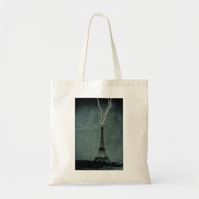 Lightning Striking the Eiffel Tower Tote Bag (Front)