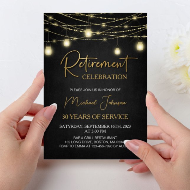 Lights and Gold Elegant Script Retirement Party Invitation (Creator Uploaded)