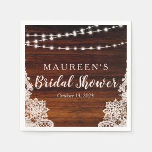Lights and Lace Rustic Wood Bridal Shower Napkin