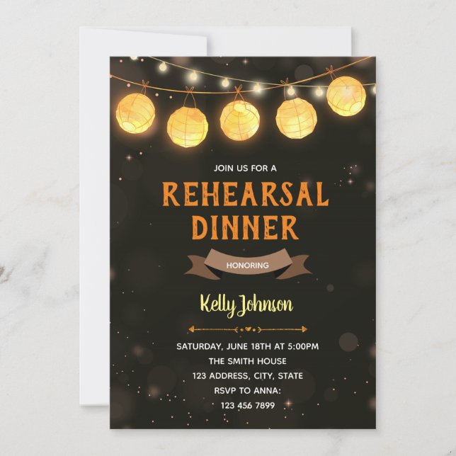Lights and lantern rehearsal dinner invitation (Front)