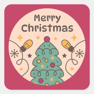 Lights and Tree Merry Christmas Square Sticker
