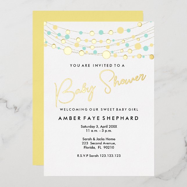 Lights Baby Shower Invitation - Yellow & Green (Front/Back)