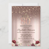  Lights,Burgundy Glitter, Rose Gold 80TH Birthday  Invitation (Front)