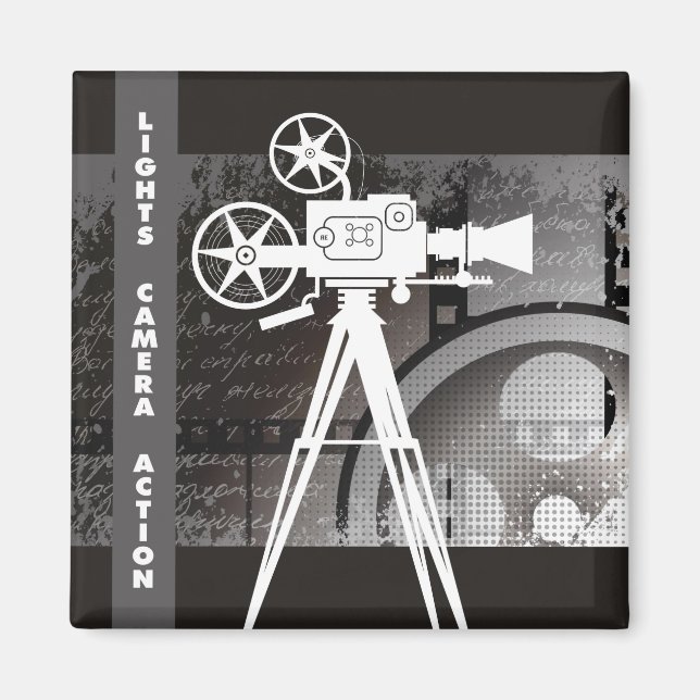 Lights, Camera, Action 2"x2" Square Magnet (Front)