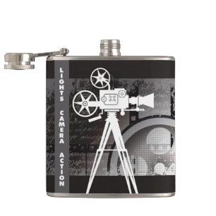 Lights, Camera, Action Flask, Movie Theme Hip Flask