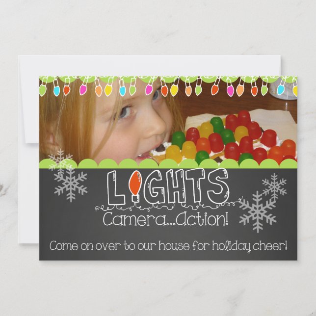 Lights Camera Action Holiday Party Photo Invite (Front)