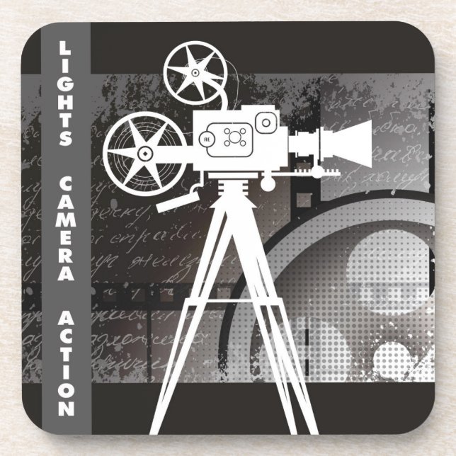 Lights, Camera, Action Movie Theme Plastic Coaster (Front)