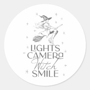 Lights Camera Witch Smile Halloween  Classic Round Sticker