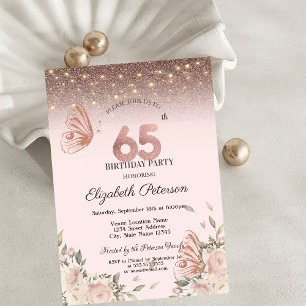 Lights,Flowers Glitter Butterflies 65th Birthday Invitation