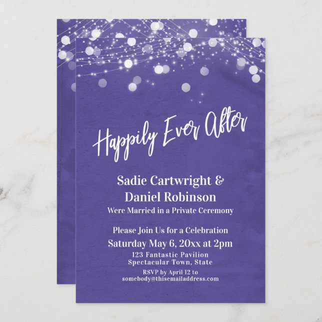 Lights Grunge Happily Ever After Reception Purple Invitation (Front/Back)