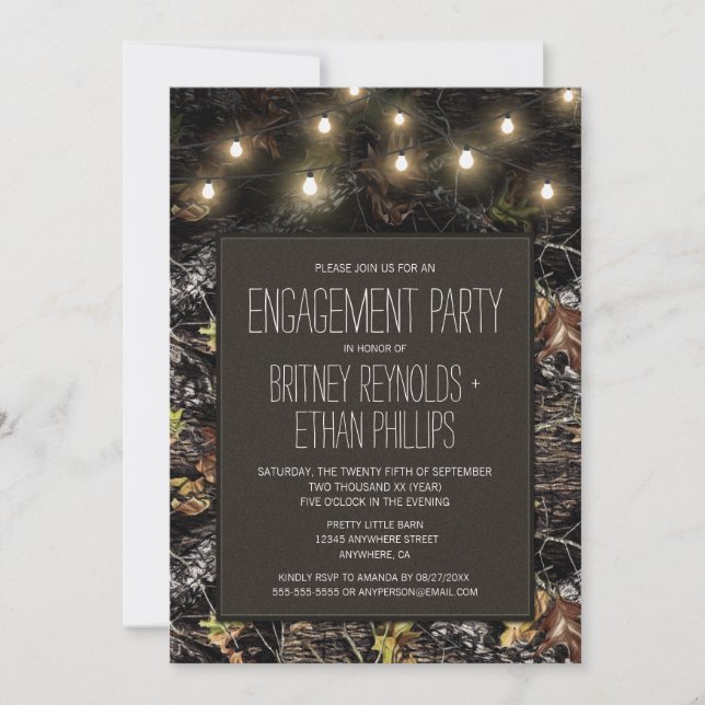Lights + Hunting Camo Engagement Party Invitations (Front)