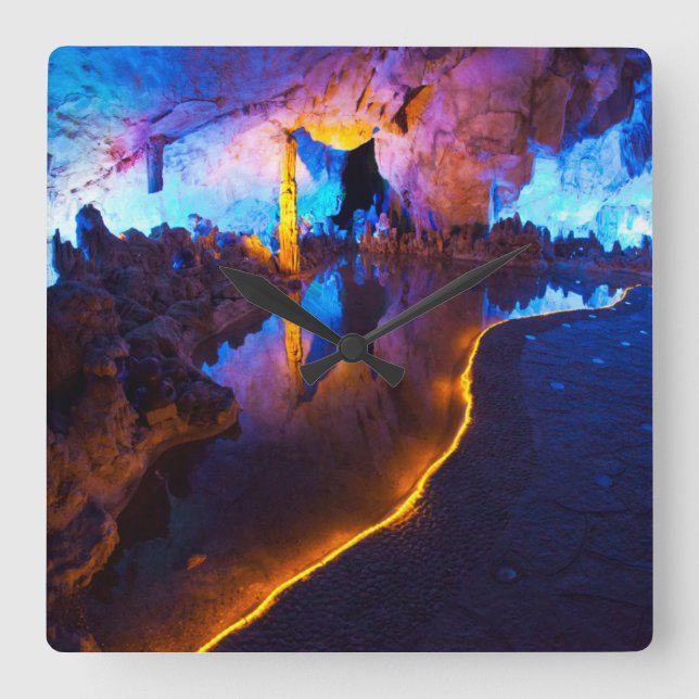 Lights in Reed Flute Cave, China Square Wall Clock (Front)
