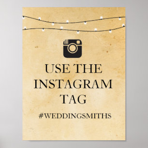Lights Instagram Sign Rustic Wedding Reception