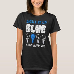Lights It Upes Blue Puzzles Heartbeat Autism Aware T-Shirt