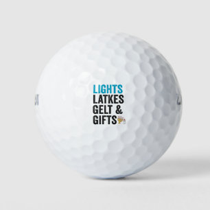 Lights latkes gelt & Gifts Funny Jewish Hanukkah   Golf Balls