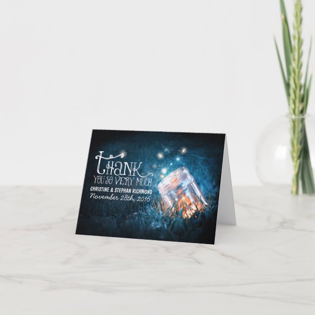 Lights mason jar dreamy wedding thank you card (Front)