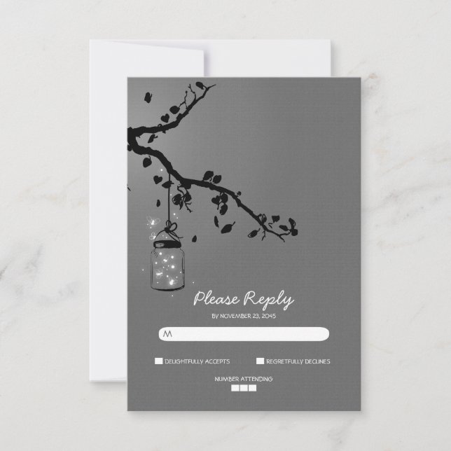 Lights mason jar wedding RSVP cards (Front)